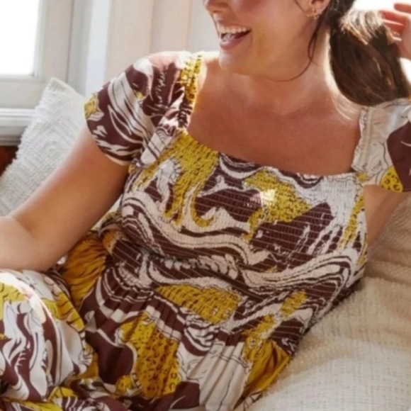Anthropologie Yellow and Brown Patterned Maxi Dress - Picture 10 of 10